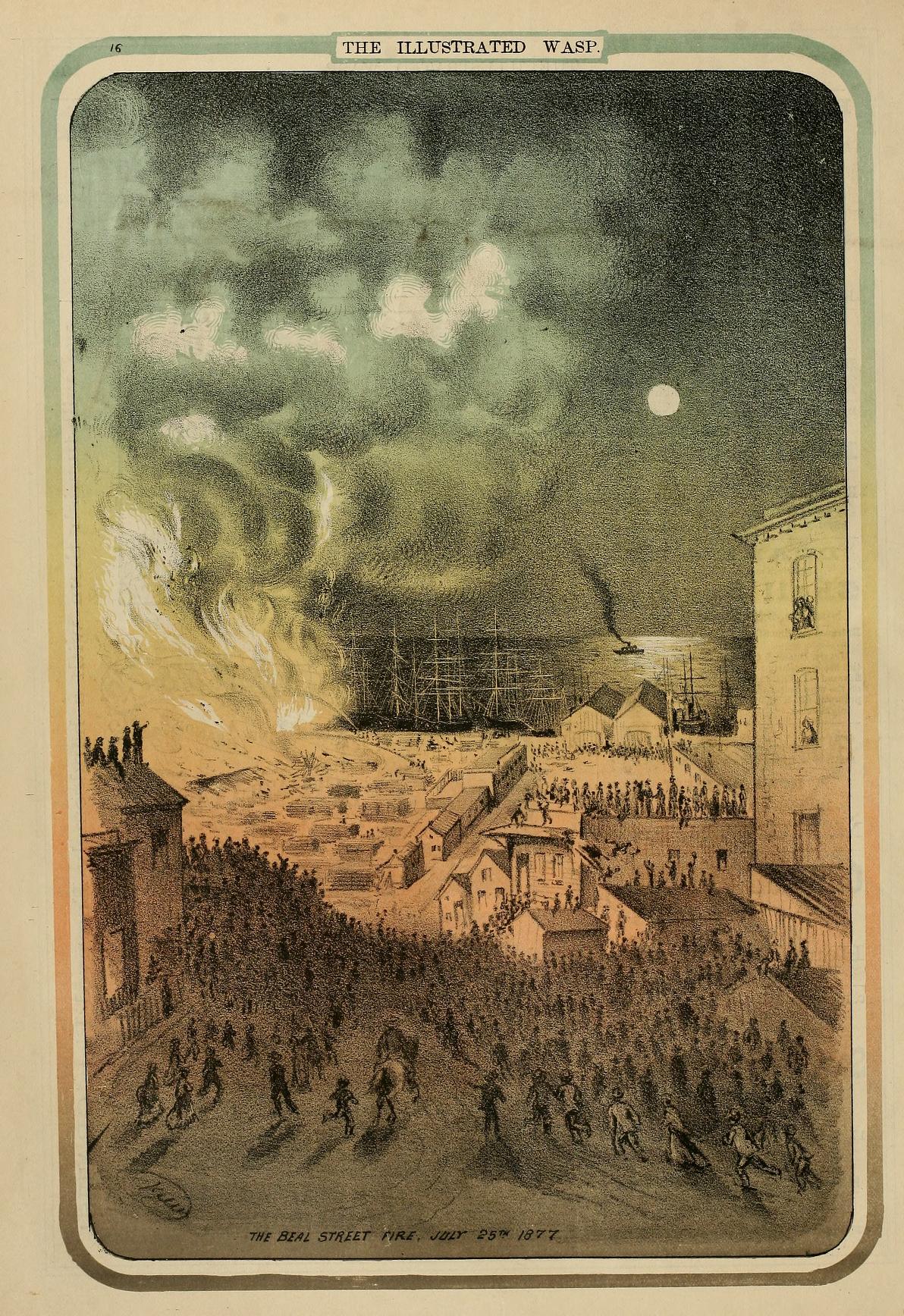 Illustration of the Beale Street Wharf fire of July 25, 1877 by George Frederick Keller