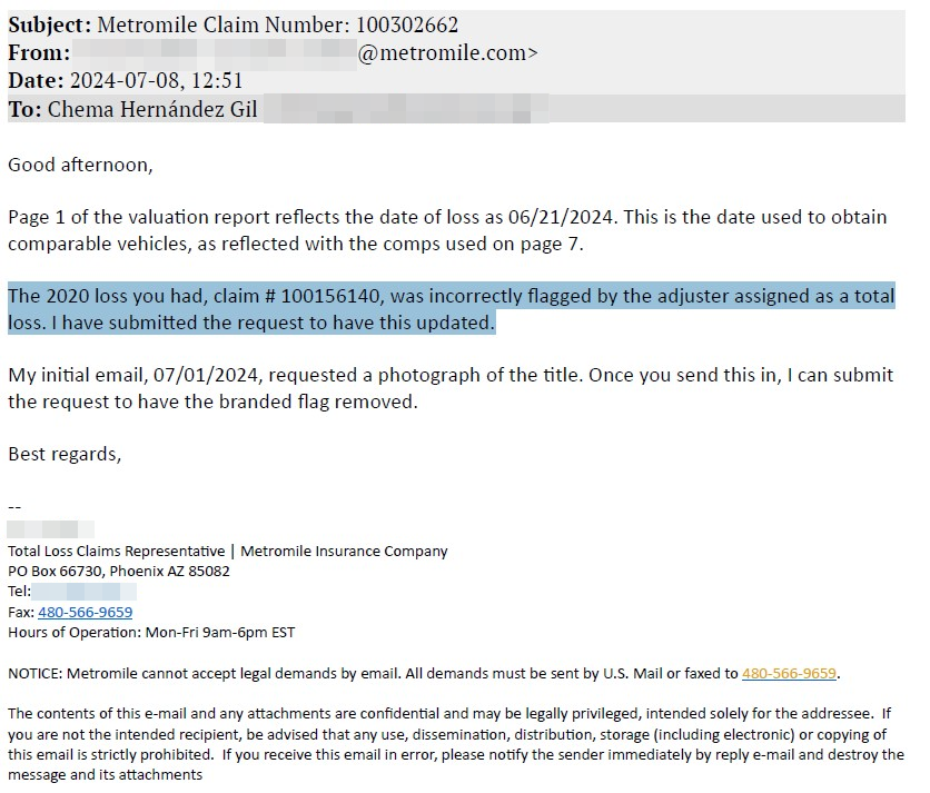 Metromile admission of internal insurance claim error.